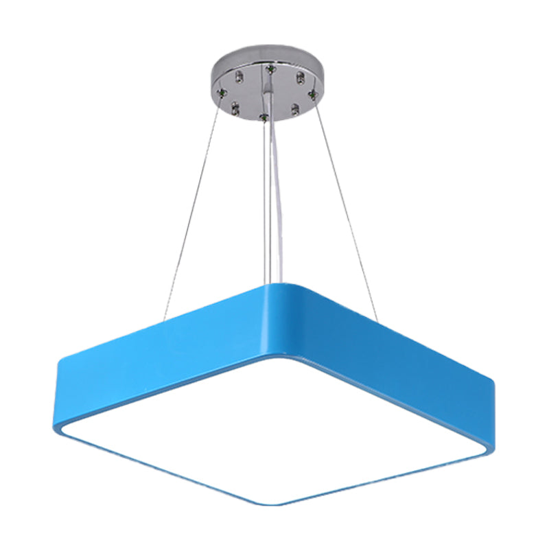 Nordic Style Led Kindergarten Chandelier: Square Acrylic Pendant Light In Yellow/Red/Blue