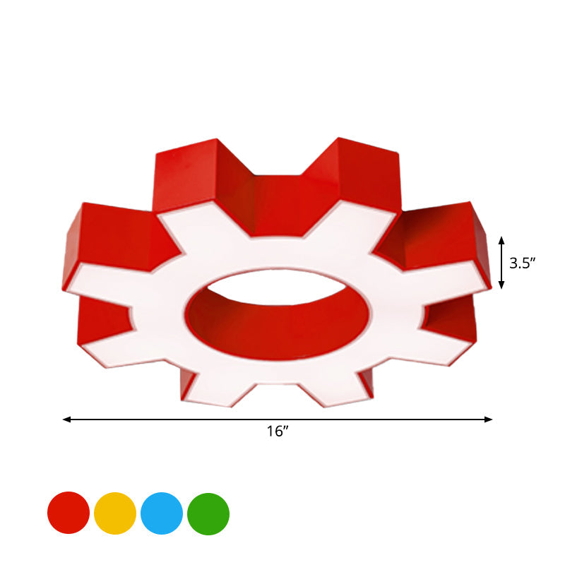 Modern Hollow-Out Gear Acrylic Flush Mount Lamp - Red/Yellow/Green LED Ceiling Light Fixture