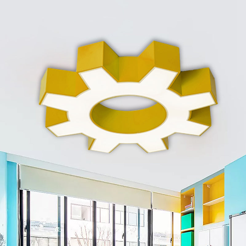 Modern Hollow-Out Gear Acrylic Flush Mount Lamp - Red/Yellow/Green LED Ceiling Light Fixture