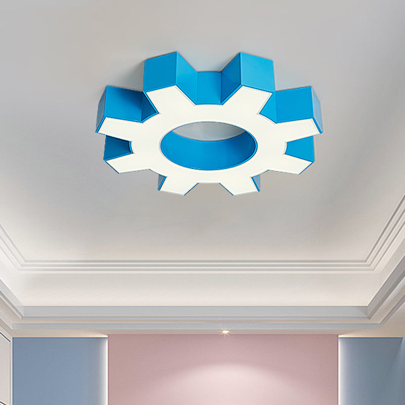 Modern Hollow-Out Gear Acrylic Flush Mount Lamp - Red/Yellow/Green LED Ceiling Light Fixture