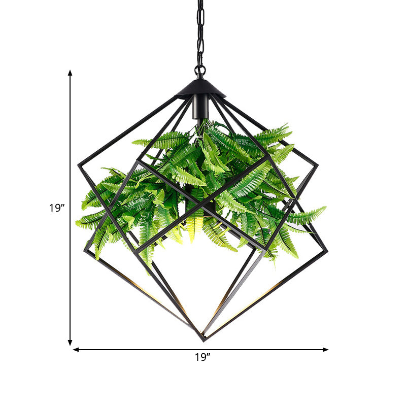Black Diamond Cage Iron Drop Pendant Hanging Light - Farmhouse Tearoom Plant, 1 Head - 16.5"/19"/21.5" W