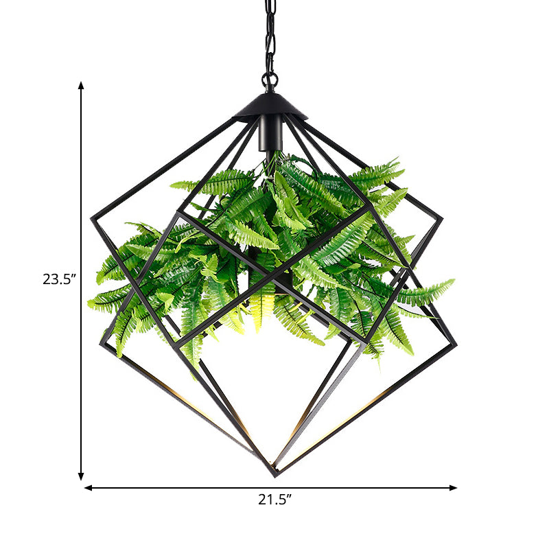 Black Diamond Cage Iron Drop Pendant Hanging Light - Farmhouse Tearoom Plant, 1 Head - 16.5"/19"/21.5" W