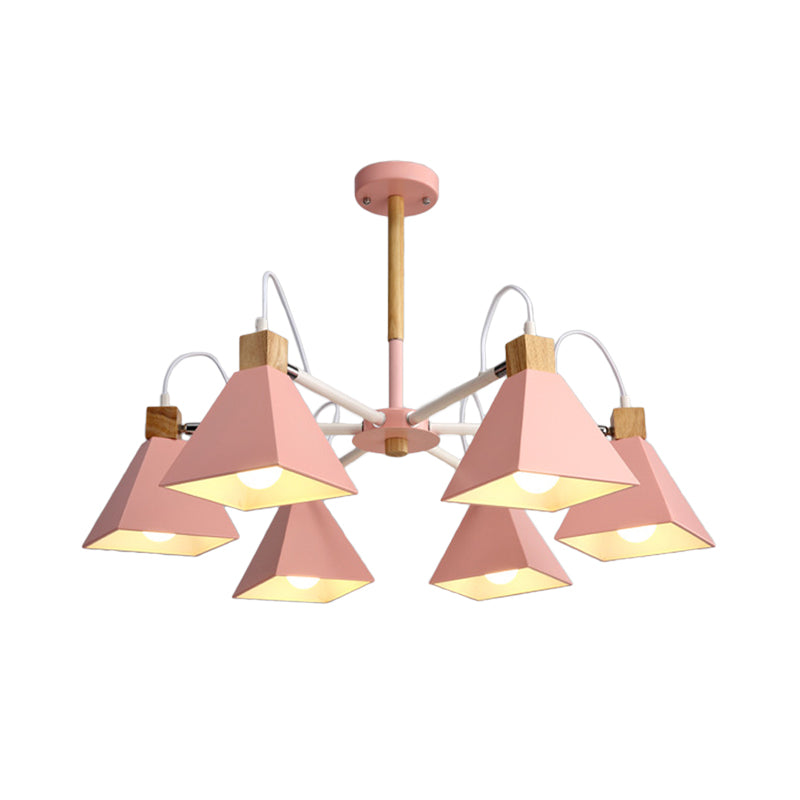 Modern Metal Triangle Pendant Fixture: Bedroom Chandelier With 6 Hanging Lights