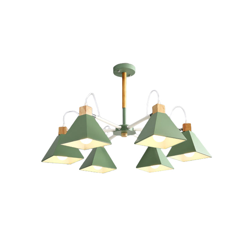 Modern Metal Triangle Pendant Fixture: Bedroom Chandelier With 6 Hanging Lights
