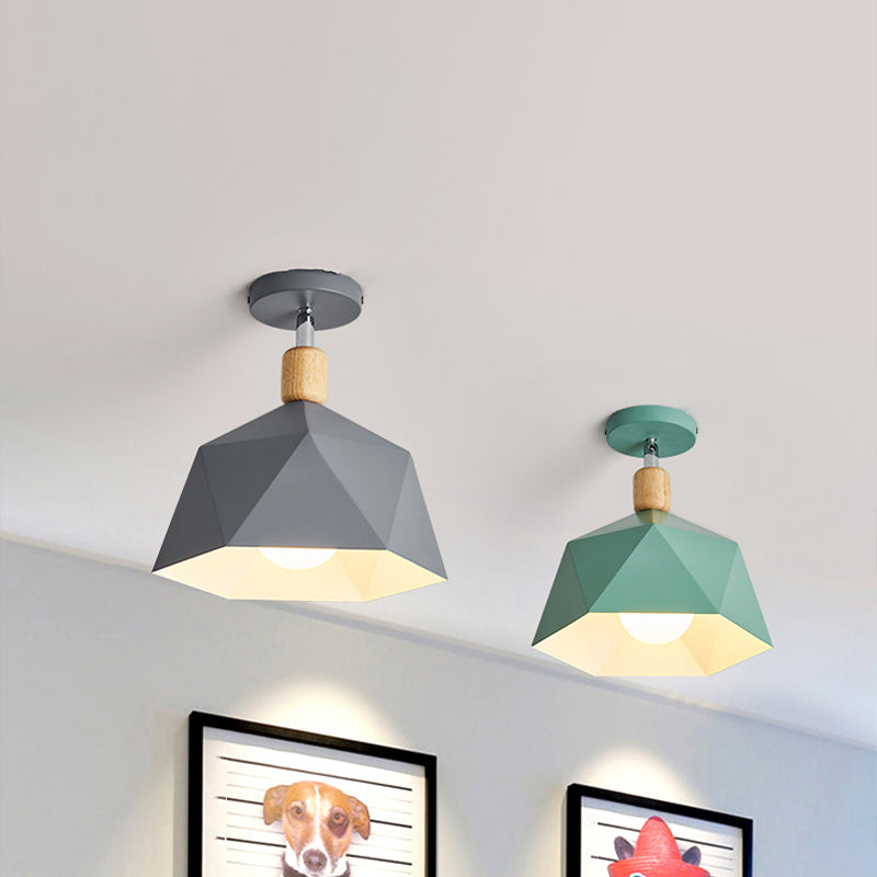 Plafonnier rotatif élégant Macaron avec accent en bois - Plafonnier semi-encastré pour couloir Polygon Metallic - 1 ampoule - Vert/gris/blanc