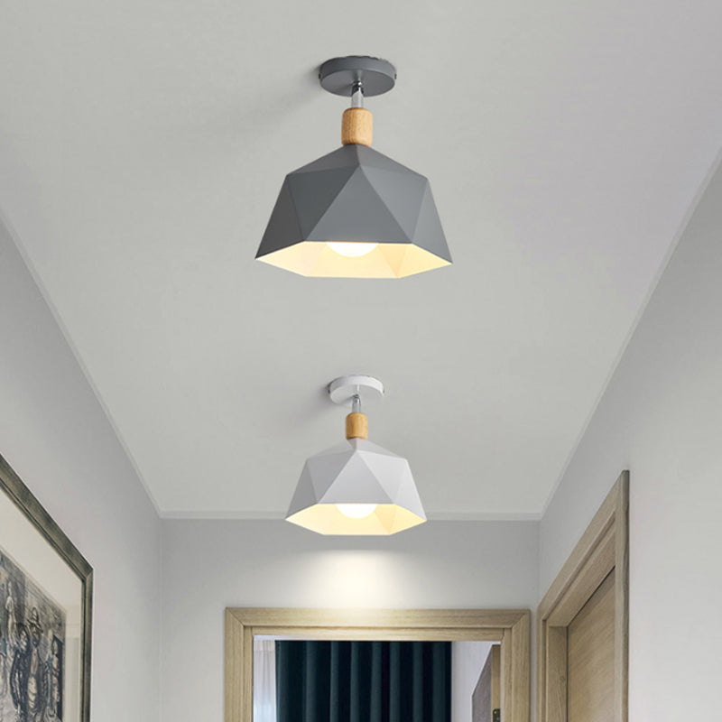 Plafonnier rotatif élégant Macaron avec accent en bois - Plafonnier semi-encastré pour couloir Polygon Metallic - 1 ampoule - Vert/gris/blanc