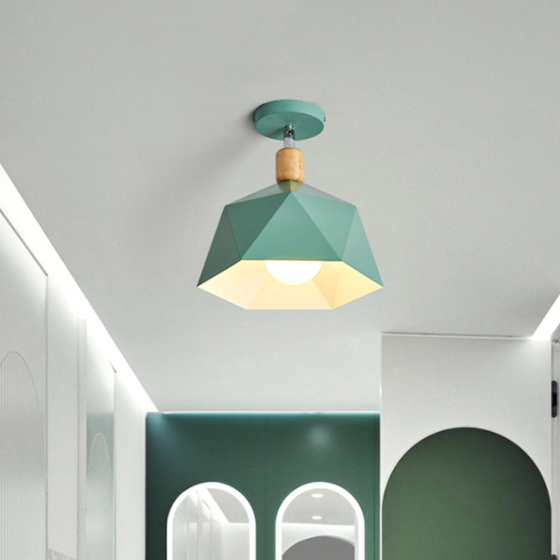 Plafonnier rotatif élégant Macaron avec accent en bois - Plafonnier semi-encastré pour couloir Polygon Metallic - 1 ampoule - Vert/gris/blanc