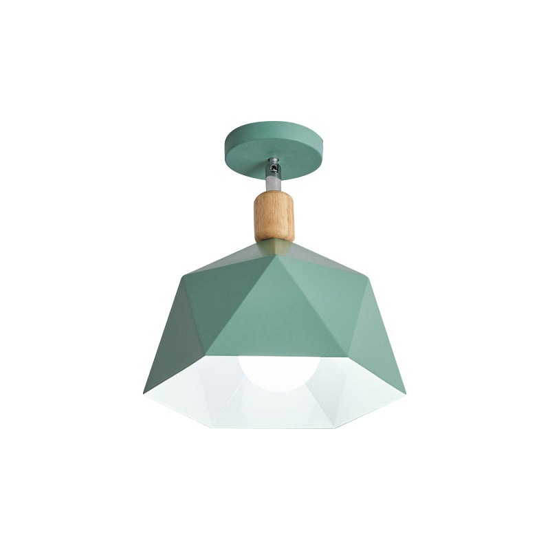 Plafonnier rotatif élégant Macaron avec accent en bois - Plafonnier semi-encastré pour couloir Polygon Metallic - 1 ampoule - Vert/gris/blanc