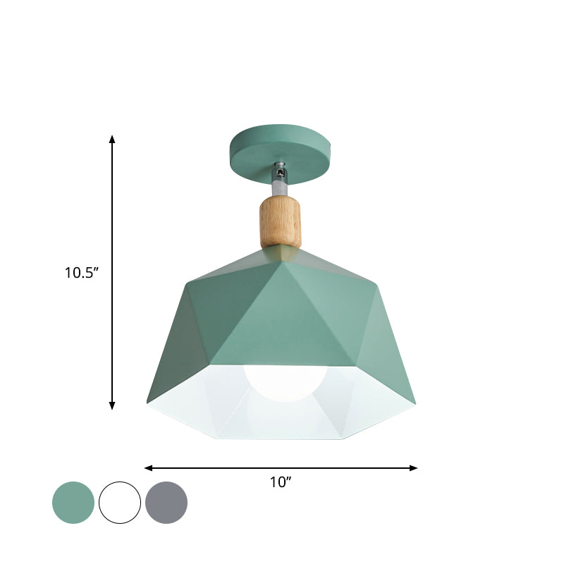 Plafonnier rotatif élégant Macaron avec accent en bois - Plafonnier semi-encastré pour couloir Polygon Metallic - 1 ampoule - Vert/gris/blanc