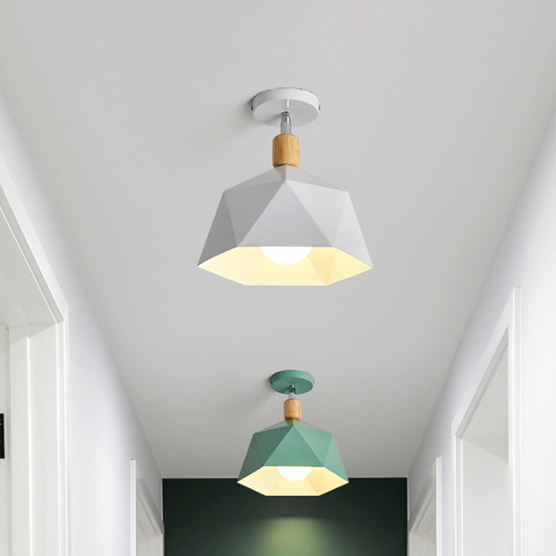 Plafonnier rotatif élégant Macaron avec accent en bois - Plafonnier semi-encastré pour couloir Polygon Metallic - 1 ampoule - Vert/gris/blanc