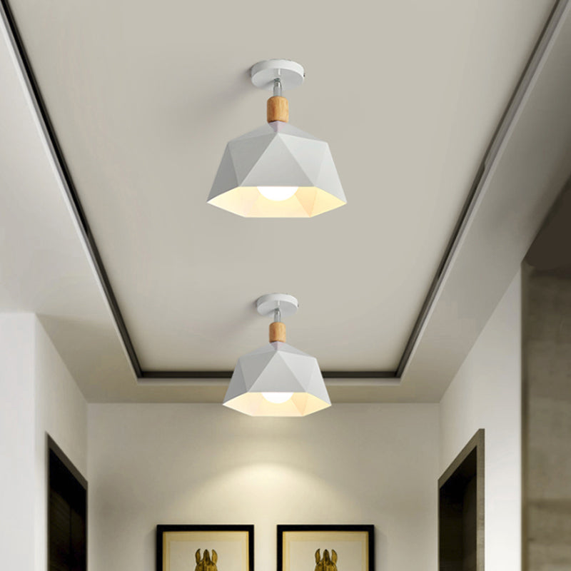 Plafonnier rotatif élégant Macaron avec accent en bois - Plafonnier semi-encastré pour couloir Polygon Metallic - 1 ampoule - Vert/gris/blanc