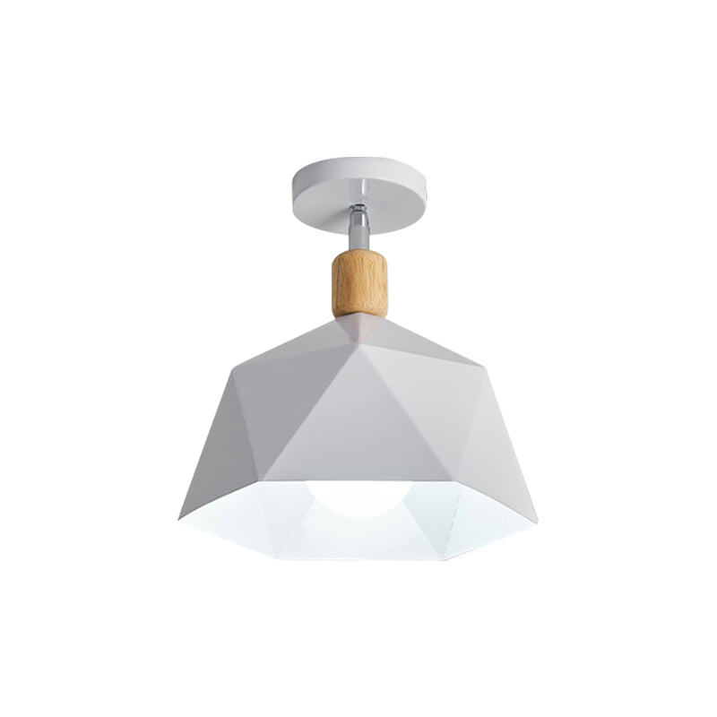 Plafonnier rotatif élégant Macaron avec accent en bois - Plafonnier semi-encastré pour couloir Polygon Metallic - 1 ampoule - Vert/gris/blanc
