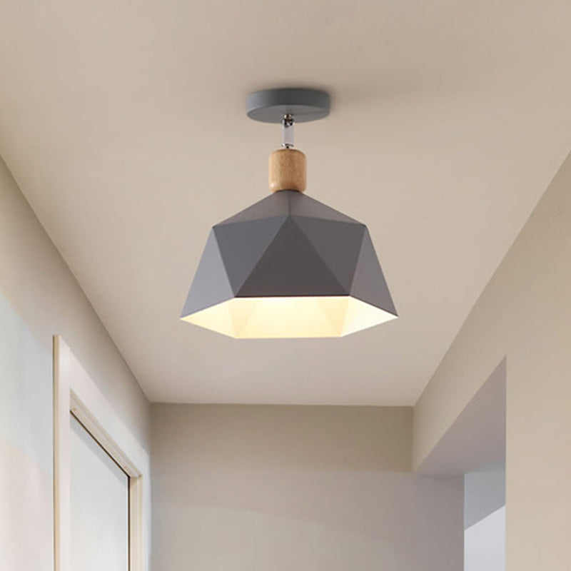 Plafonnier rotatif élégant Macaron avec accent en bois - Plafonnier semi-encastré pour couloir Polygon Metallic - 1 ampoule - Vert/gris/blanc