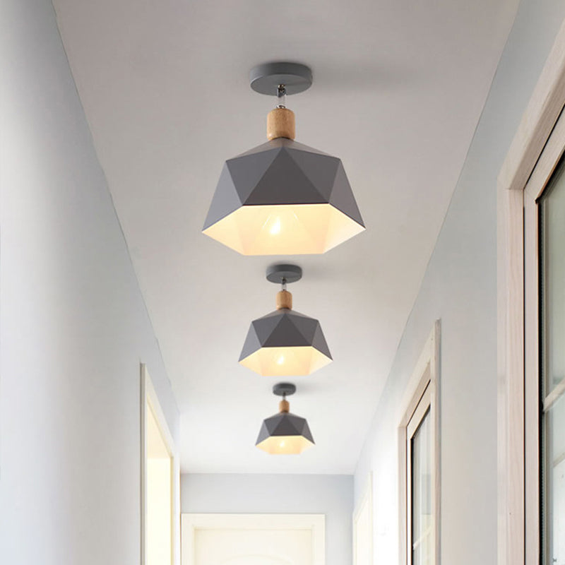 Plafonnier rotatif élégant Macaron avec accent en bois - Plafonnier semi-encastré pour couloir Polygon Metallic - 1 ampoule - Vert/gris/blanc