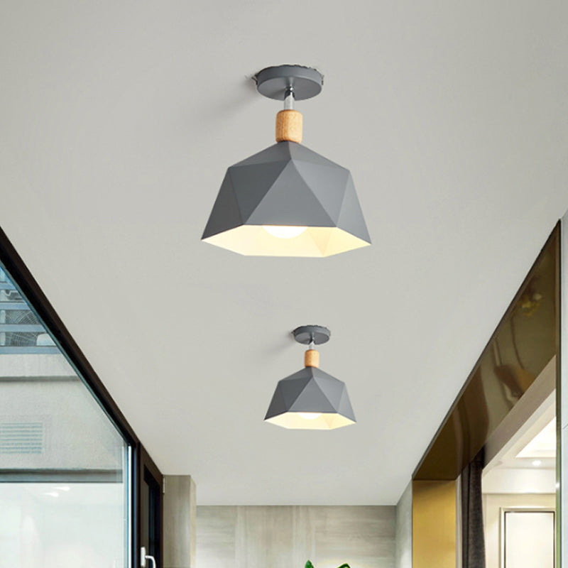 Plafonnier rotatif élégant Macaron avec accent en bois - Plafonnier semi-encastré pour couloir Polygon Metallic - 1 ampoule - Vert/gris/blanc