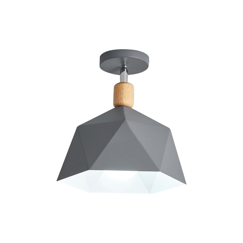 Plafonnier rotatif élégant Macaron avec accent en bois - Plafonnier semi-encastré pour couloir Polygon Metallic - 1 ampoule - Vert/gris/blanc