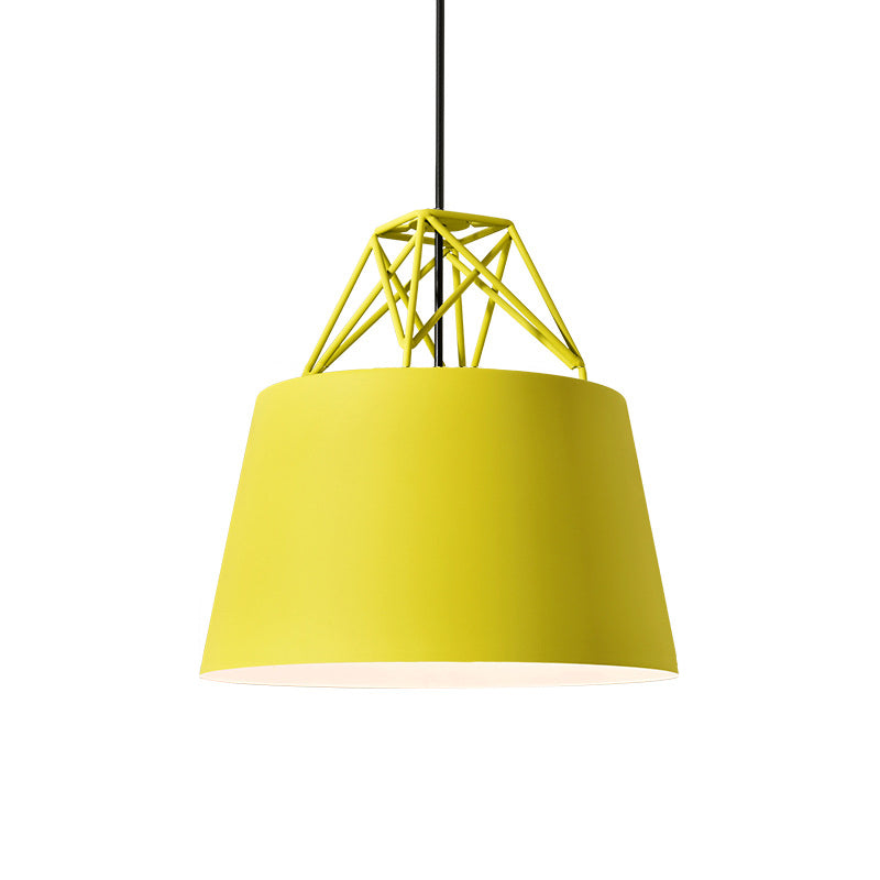 Macaron Drop Pendant Hanging Lamp In White/Pink/Blue With Aluminum Shade And Wire Top