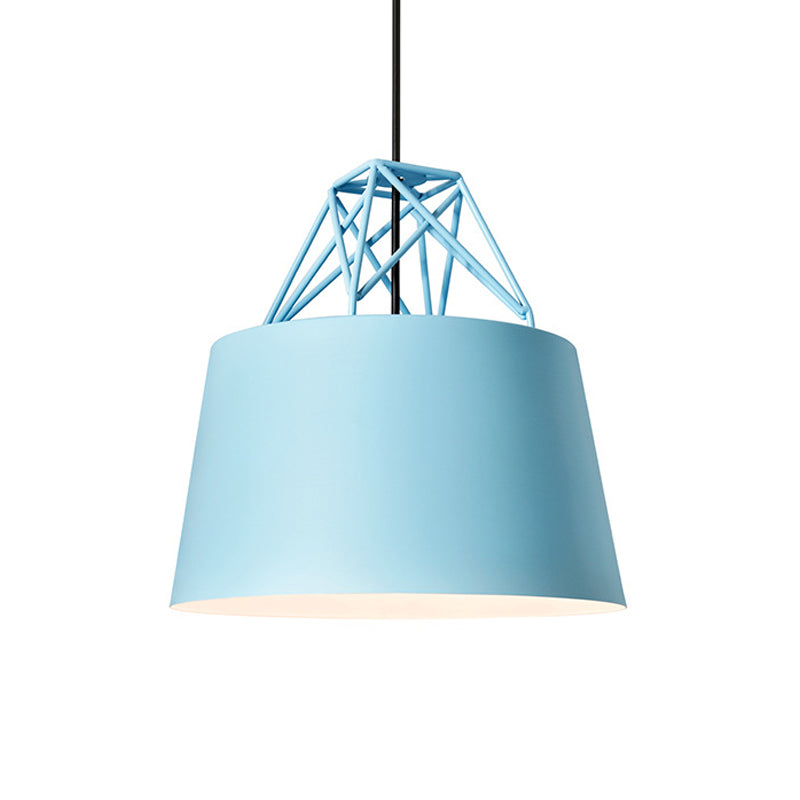 Macaron Drop Pendant Hanging Lamp In White/Pink/Blue With Aluminum Shade And Wire Top