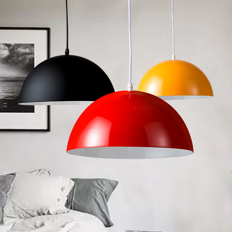 Macaron Aluminum Dome Pendant Light - Red/Blue/Black Commercial-Grade Ceiling Hang For Bedroom