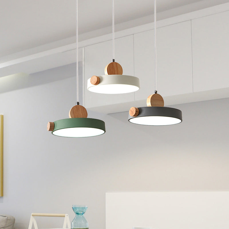 Modern Nordic Led Hanging Acrylic Lamp With Wood Accent In Grey/White/Green