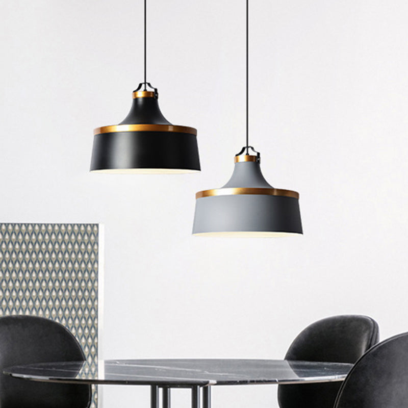 Nordic Style Aluminum Barn Pendant Light Kit In Black/Blue/Grey - Single-Bulb Hanging Ceiling