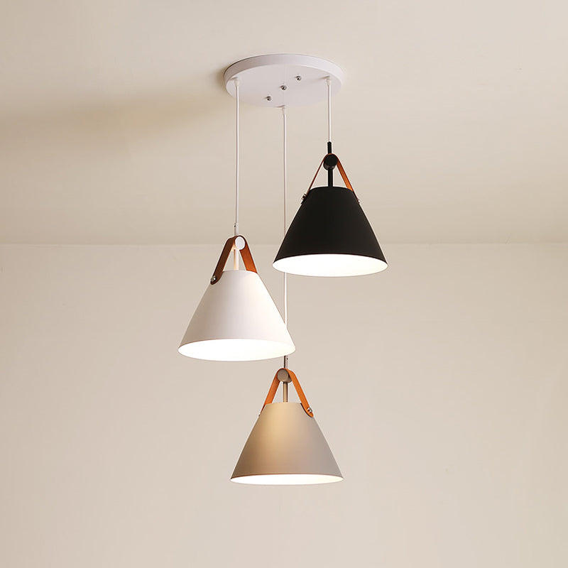 Frustum Shaped Metal Hanging Light Macaron Pendant Lamp - Blue-Pink-Yellow/Black-Grey-White 3 Bulbs