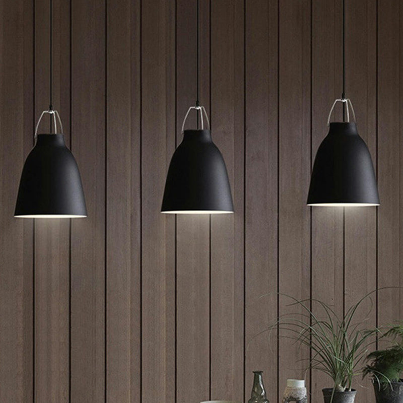 Macaron Black/Pink/Blue Restaurant Ceiling Hang Pendant Light - 1-Bulb With Aluminum Bell Shade