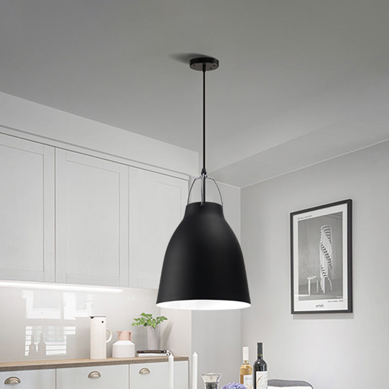 Macaron Black/Pink/Blue Restaurant Ceiling Hang Pendant Light - 1-Bulb With Aluminum Bell Shade