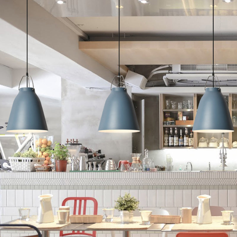 Macaron Black/Pink/Blue Restaurant Ceiling Hang Pendant Light - 1-Bulb With Aluminum Bell Shade