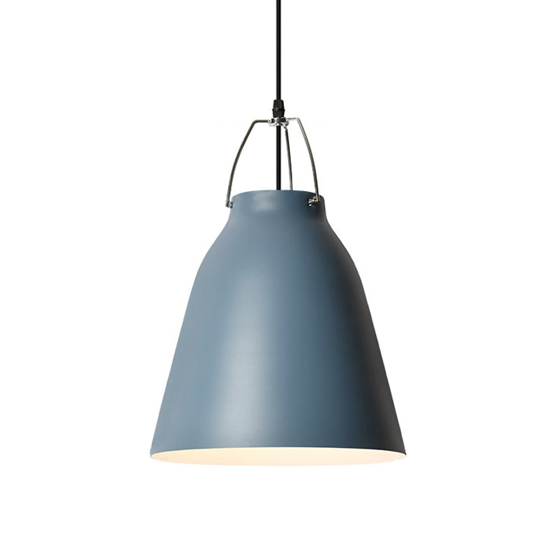 Macaron Black/Pink/Blue Restaurant Ceiling Hang Pendant Light - 1-Bulb With Aluminum Bell Shade
