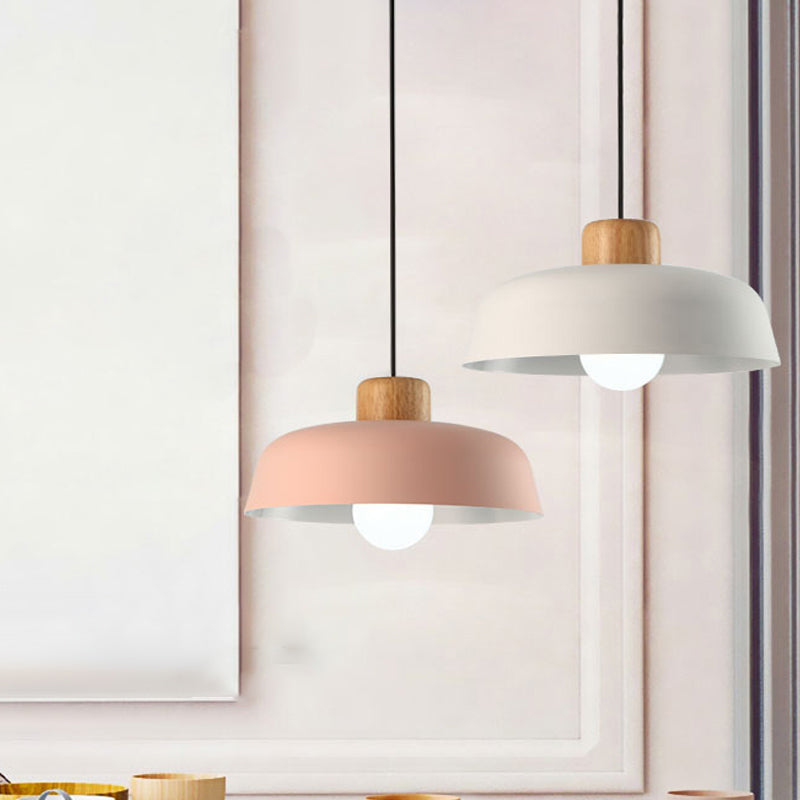 Bowl Shade Pendant Lamp - Metallic Macaron Hanging Light In Pink/Blue/Yellow