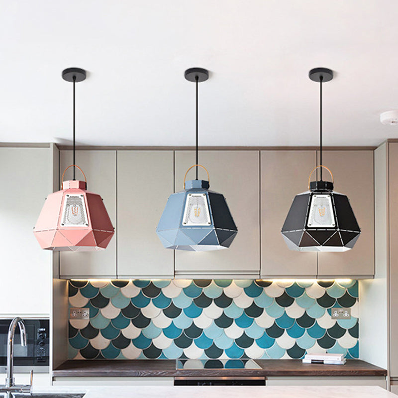 Iron Macaron Pendant Light Kit With 1 Head & Laser-Cut Design In Pink Yellow Or Blue