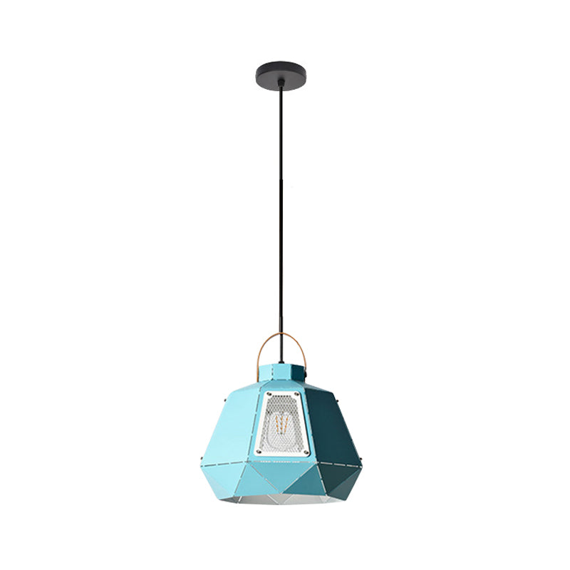 Iron Macaron Pendant Light Kit With 1 Head & Laser-Cut Design In Pink Yellow Or Blue