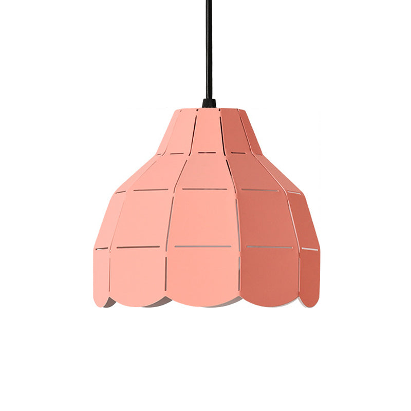 Laser Cut Floral Aluminum Pendant Hanging Light Fixture - Green/Yellow/Grey Macaron Design