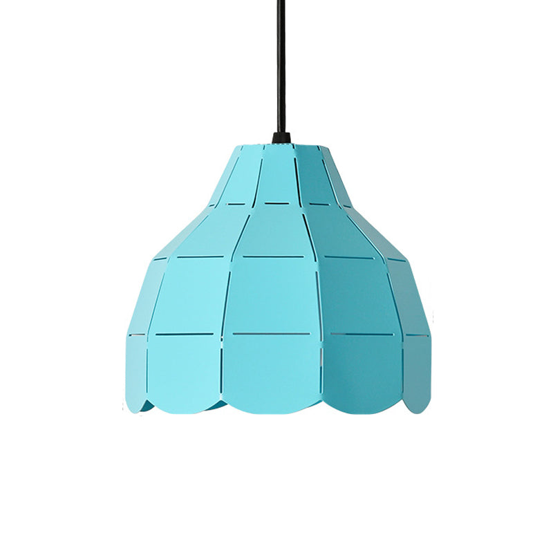 Laser Cut Floral Aluminum Pendant Hanging Light Fixture - Green/Yellow/Grey Macaron Design
