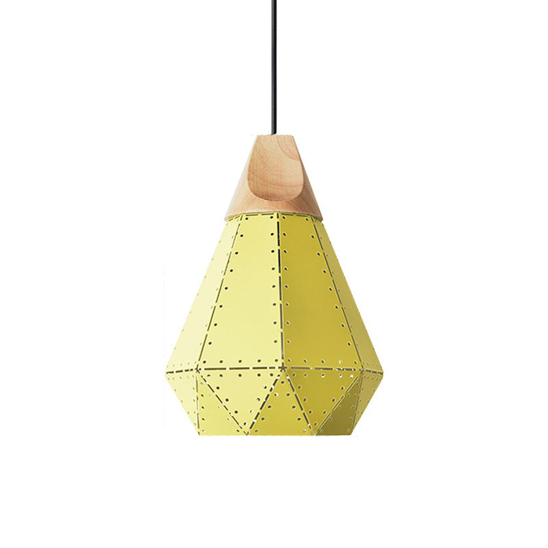 Diamond Iron Hanging Pendant Macaron Suspension Lamp With Laser Cut Design 1-Light Grey/White/Blue