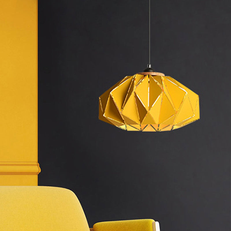 Macaron Restaurant Pendant Lamp With Laser Cut Iron Shade In Grey/Pink/Blue