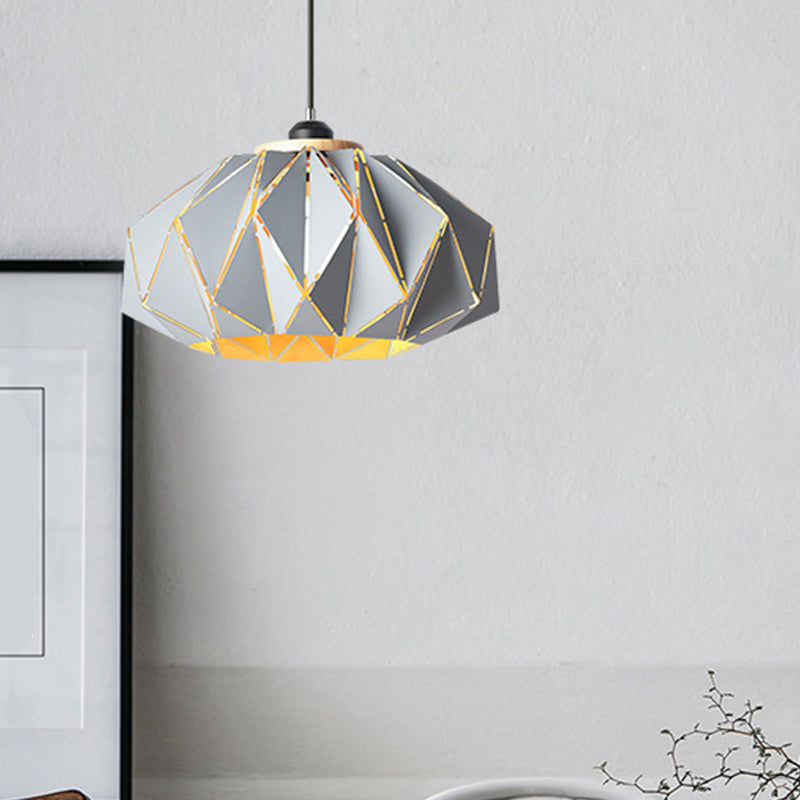 Macaron Restaurant Pendant Lamp With Laser Cut Iron Shade In Grey/Pink/Blue