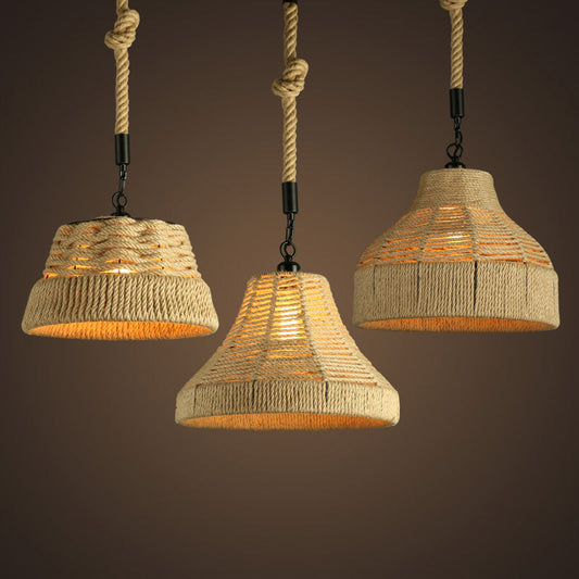 Suspension en corde de jute rustique marron pour restaurant - Design unique fait à la main