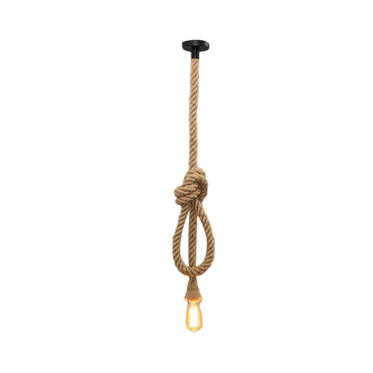 Suspension de plafond en corde de chanvre Bare Bulb Design - Nœud marron, style ferme