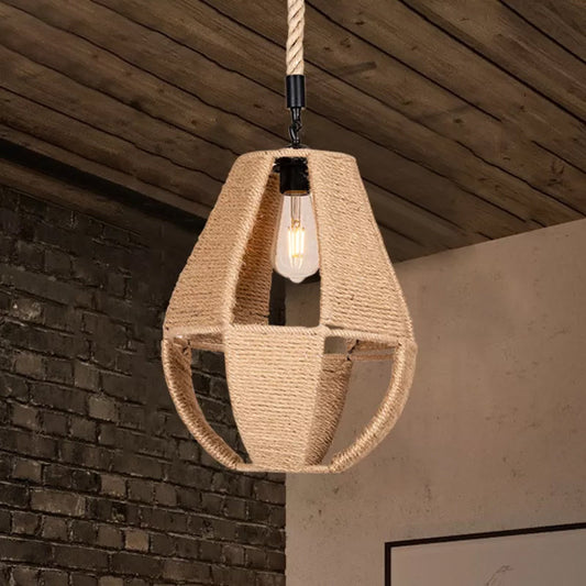 Suspension en forme de larme tissée à la main - Design bistrot de ferme en marron
