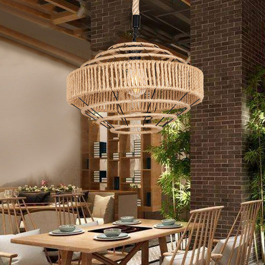 Suspension rustique à 1 lumière de style ferme : luminaire suspendu en corde naturelle (marron)
