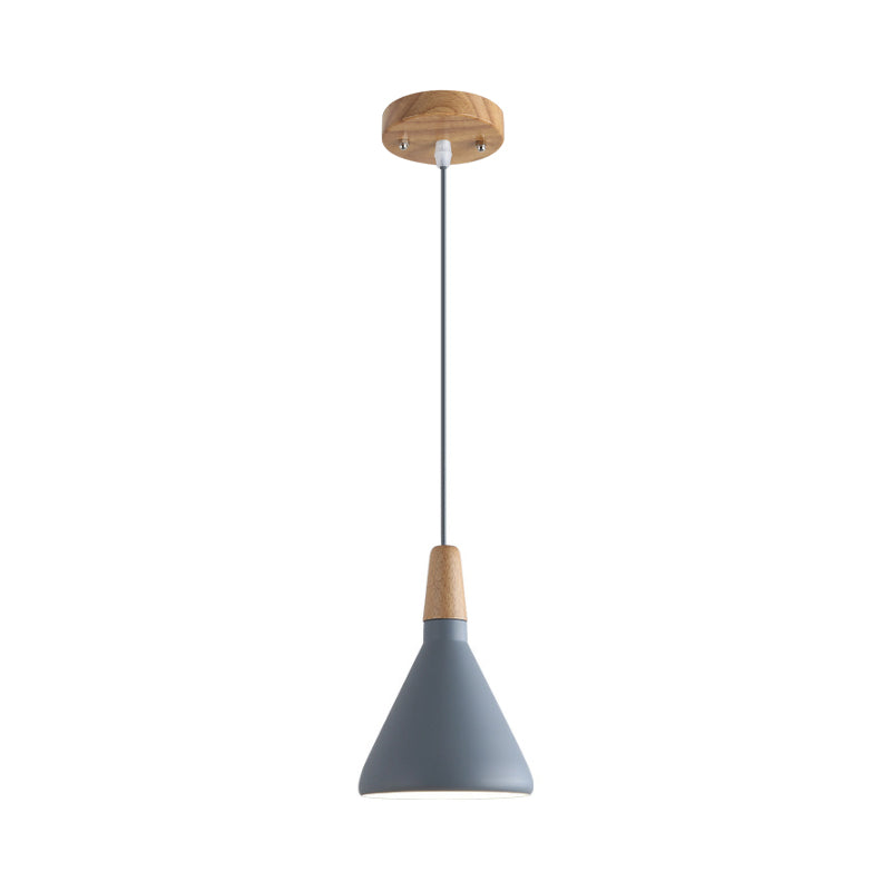 Serenity - Lampe suspendue conique moderne gris/rose/vert Macaron 1 ampoule Suspension de plafond en aluminium avec plateau en bois pour salle à manger
