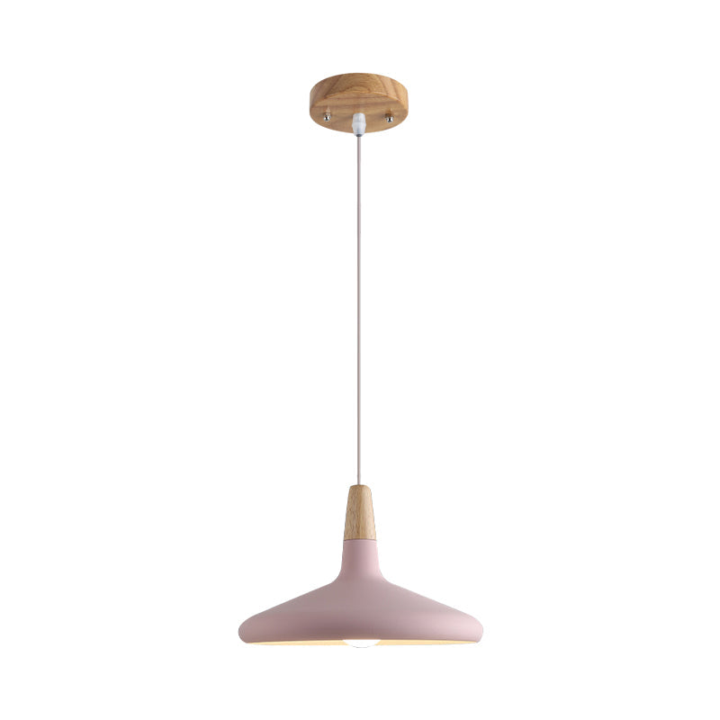 Serenity - Lampe suspendue conique moderne gris/rose/vert Macaron 1 ampoule Suspension de plafond en aluminium avec plateau en bois pour salle à manger
