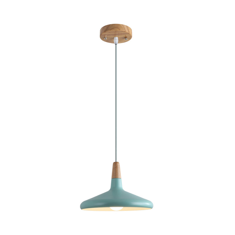 Serenity - Lampe suspendue conique moderne gris/rose/vert Macaron 1 ampoule Suspension de plafond en aluminium avec plateau en bois pour salle à manger