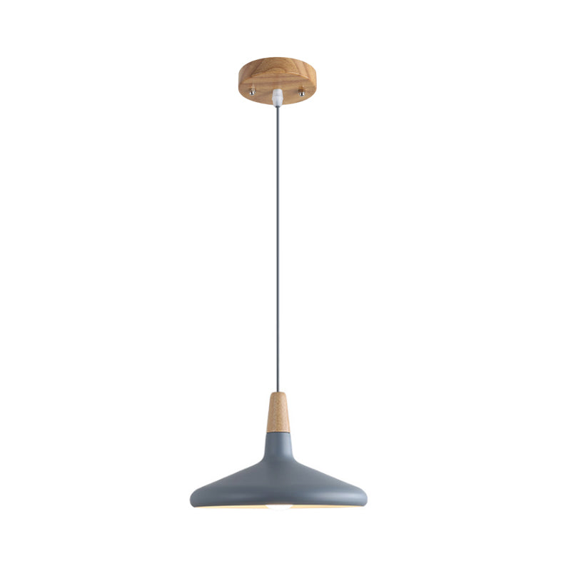 Serenity - Lampe suspendue conique moderne gris/rose/vert Macaron 1 ampoule Suspension de plafond en aluminium avec plateau en bois pour salle à manger