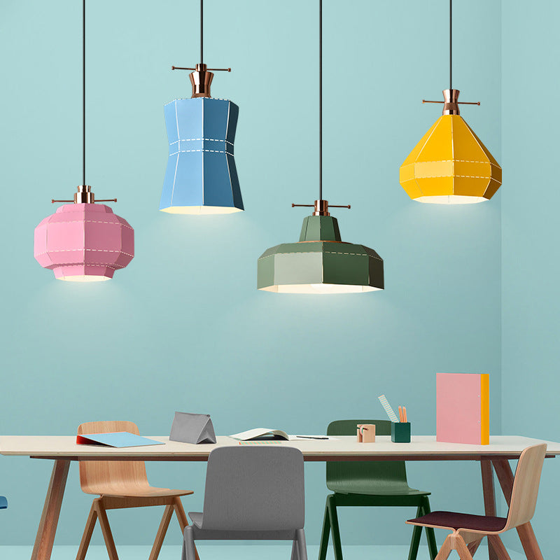 Macaron Metal Pendant Hanging Light Fixture - Laser-Cut Teardrop/Lantern/Curved Design 1