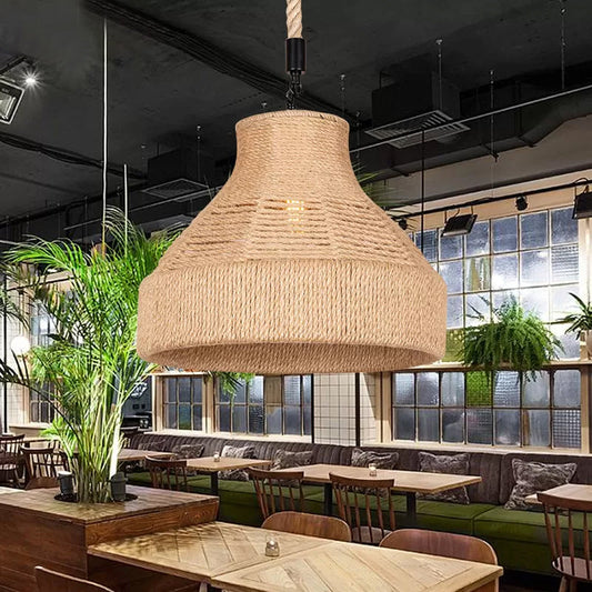 Lampe suspendue en corde rustique - Luminaire de restaurant à 1 ampoule de style ferme (marron)