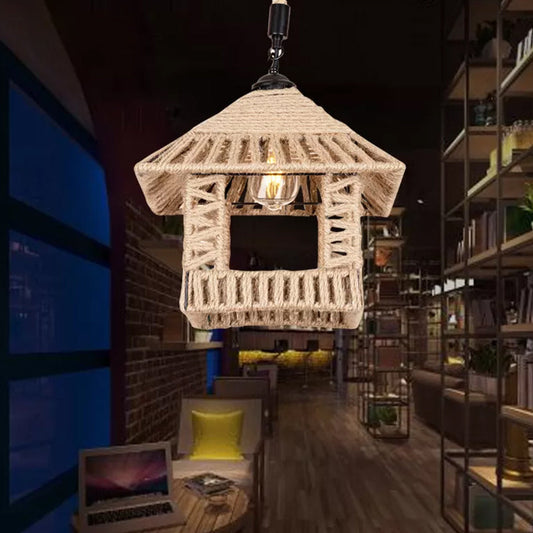 Suspension en corde marron tissée à la main pour une décoration de restaurant rustique