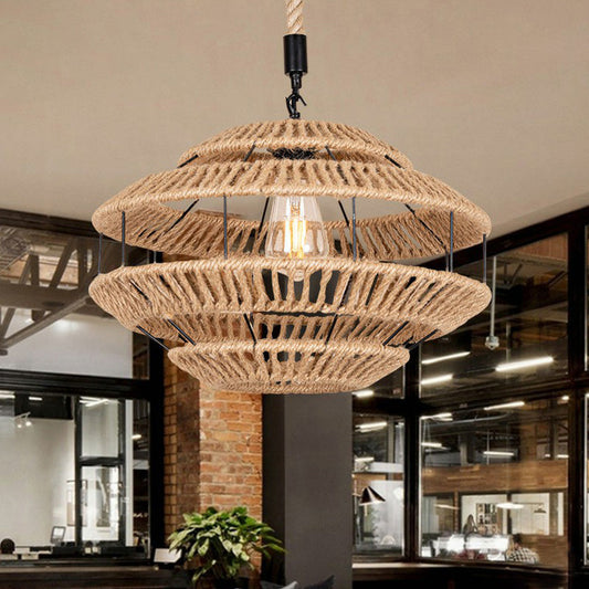 Panier de suspension rustique en corde de chanvre - Marron, 1 lampe pour salle à manger